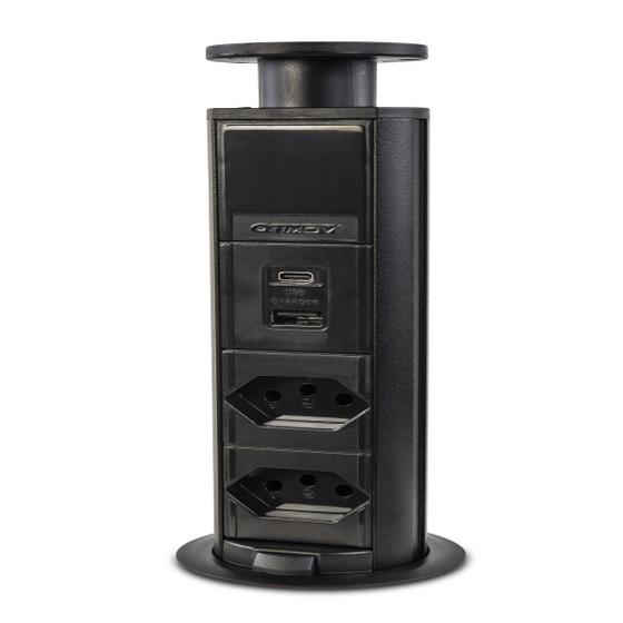 Imagem de Torre Tomada Multiplug 2 Tomadas 20A + 2 USB Rápido - Preto