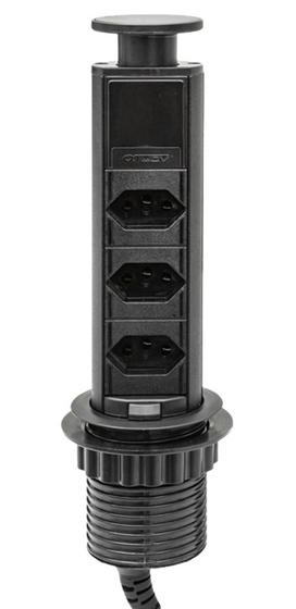 Imagem de Torre Tomada Retratil 3 Elétrica Suporta 16A Para plugs de 10A e 20A Preto Totem Cozinha Multiplug Extensão Antichoque 