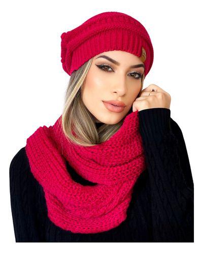 Imagem de Touca Boina Cachecol Gola Masculina Feminina Lã Inverno Frio