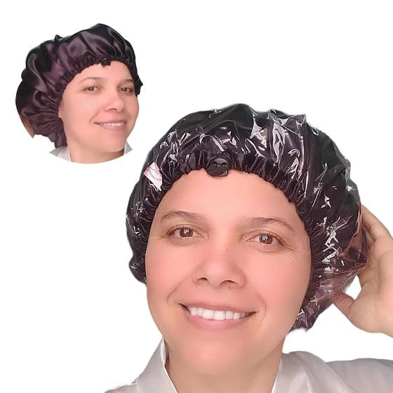 Imagem de Touca de Banho Forrado Com Cetim Preto