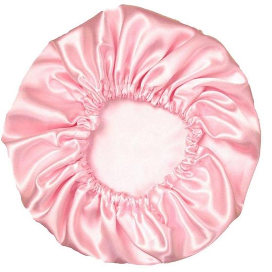 Imagem de Touca De Cetim Anti Frizz Rosa Seda Cachos Lisos E Tranças