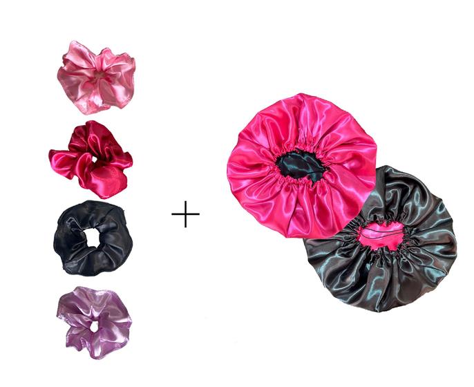 Imagem de Touca de Cetim Dupla Antifrizz com Regulador e Scrunchie Xuxinha de Cetim