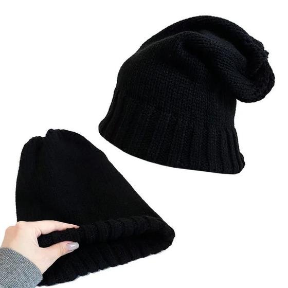 Imagem de Touca De Frio Gorro De Lã Masculina Feminina Unissex Lisa Preta Quentinho Estilo Aquece Adulto Intenso