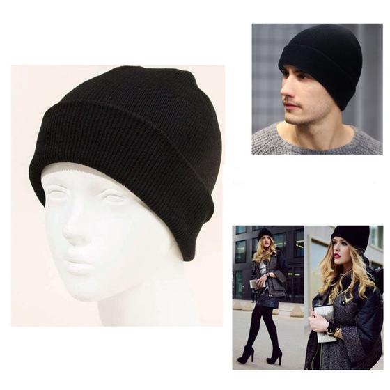 Imagem de Touca de Lã Básica Preto Liso: Gorro Estiloso de Inverno - Juvenil e Adulto Unissex