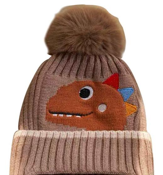 Imagem de Touca De Lã Gorro Estampa Dinossauro Menino Forrada Inverno