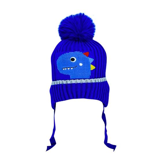 Imagem de Touca De Lã Infantil forrada de Pelucia Dinossauro Inverno Tapa Orelha Com Pom Pom