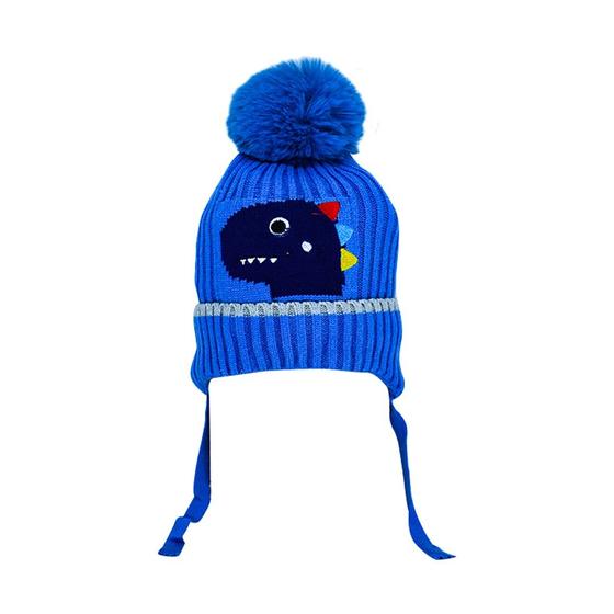 Imagem de Touca De Lã Infantil forrada de Pelucia Dinossauro Inverno Tapa Orelha Com Pom Pom