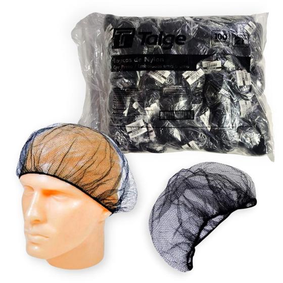 Imagem de Touca de Nylon Preta Rede 100% Poliamida com Elástico Reutilizável Talge - CX 100 Unidades