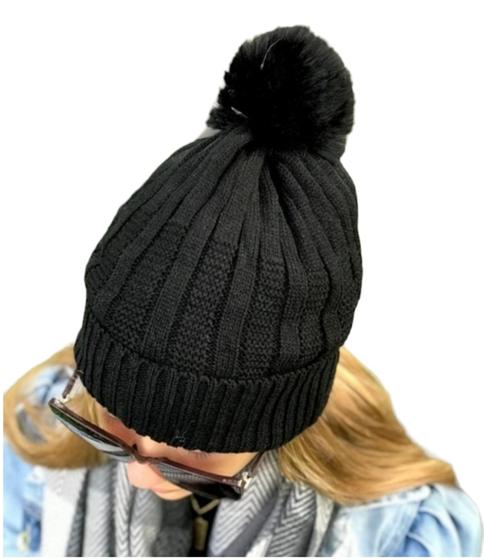 Imagem de Touca Feminina Forrada de Pelinho de Pelúcia Pompom Gorro  Toca de Inverno