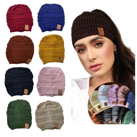 Imagem de Touca Gorro Capuz Inverno Frio Tricô Lã Unissex Moda Rabo de Cavalo Cabelo