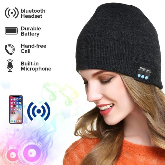 Imagem de Touca Gorro Chapéu Musicas Som Bluetooth Frio Mp3 Sem Fio