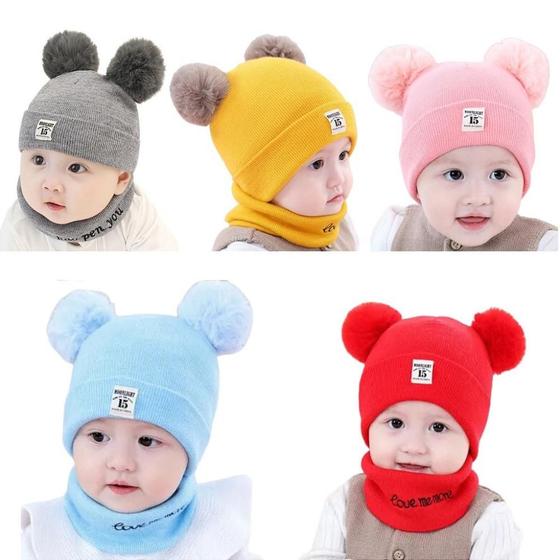 Imagem de Touca Gorro Com Cachecol Bebê Cores
