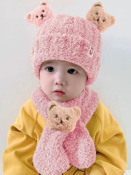Imagem de Touca Gorro Com Cachecol Bebê Infantil Ursinho 3d Inverno  