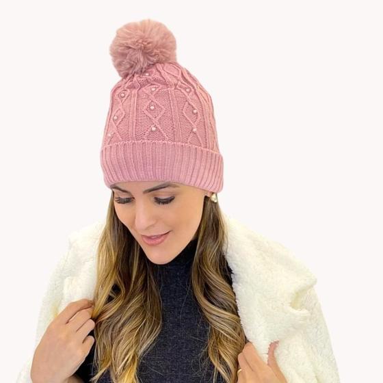 Imagem de Touca Gorro De Frio Feminina Adulto Juvenil Forrada Lã Pompom- Premium