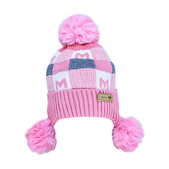 Imagem de Touca Gorro Pelucia Forrado Infantil Lã Com Pom Pom Protetor de orelha