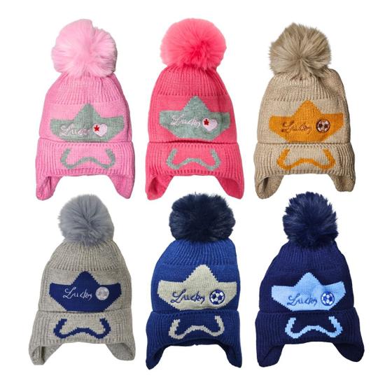 Imagem de Touca Infantil Gorro  De Lã Bebês Menino Menina Forrada Pompom