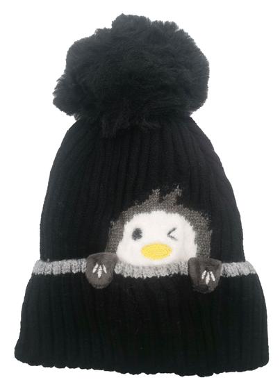 Imagem de Touca Infantil Inverno Bichinhos Pinguim com Pompom Forrada Grosso de Frio
