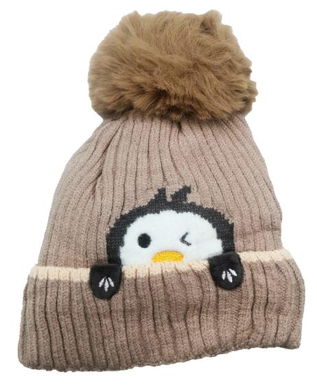 Imagem de Touca Infantil Inverno Bichinhos Pinguim com Pompom Forrada Grosso de Frio