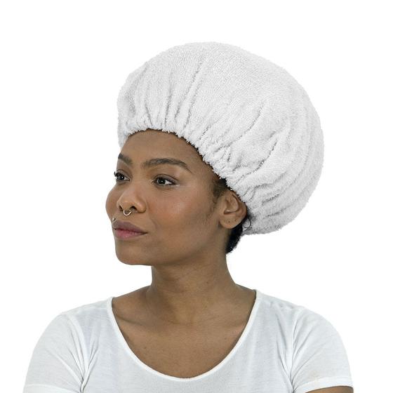 Imagem de Touca Toalha Com Elástico Para Secar Cabelo Branca