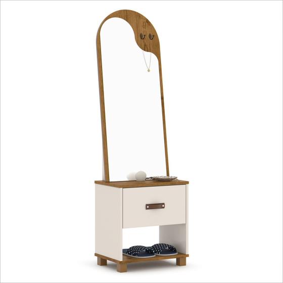 Imagem de Toucador Organic Com Espelho 1 Gaveta e Nicho Off White Com Freijó - EJ Móveis