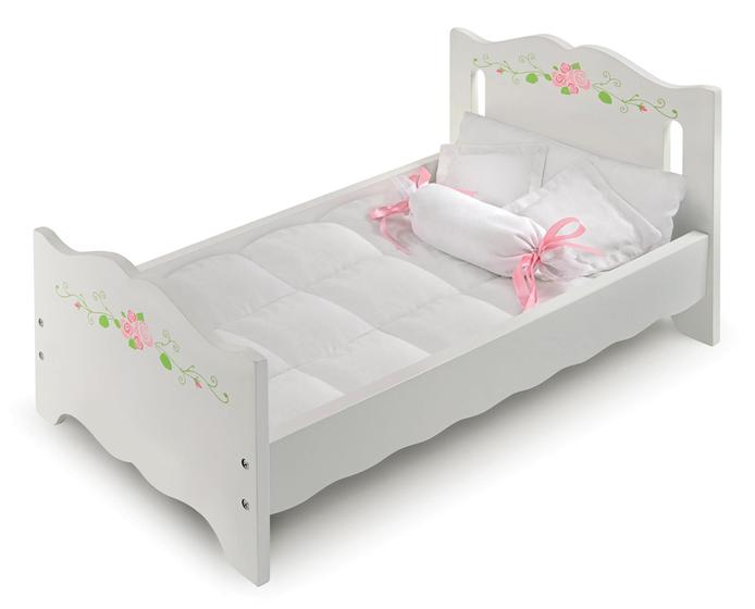 Imagem de Toy Doll Bed Badger Basket branca com roupa de cama Bonecas de 20 polegadas