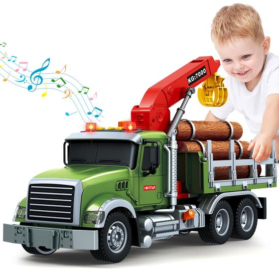 Imagem de Toy Farm Logging Truck Bstoyder para crianças de 3 a 8 anos com guindaste