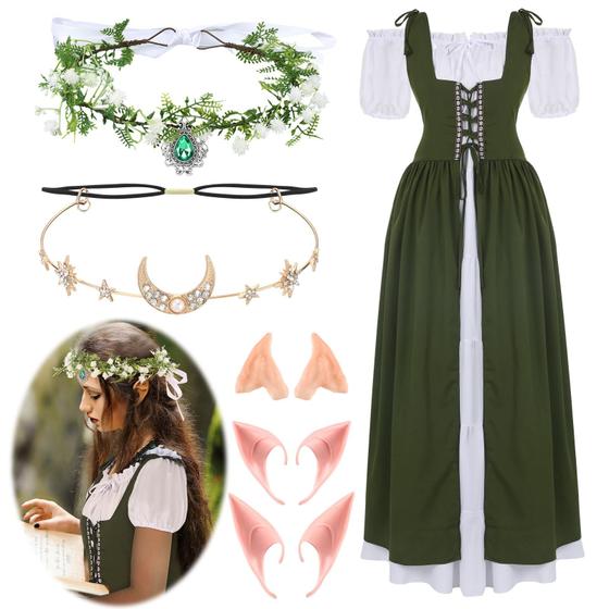 Imagem de Traje Bonuci Renaissance Dress Feminino Medieval com Acessórios