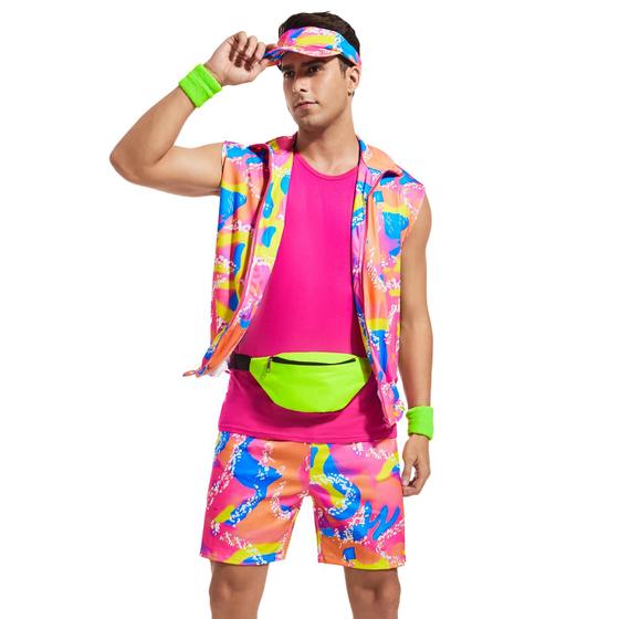 Traje Yonroik 80s Workout Rosa para Homens - Fantasia de Halloween e Cosplay Imagem de Traje Yonroik 80s Workout Rosa para Homens - Fantasia de Halloween e Cosplay