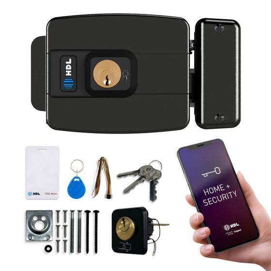 Imagem de Tranca Eletrônica HDL Com Tag RFID e Aplicativo Bluetooth p/ Portão que Abre para Fora