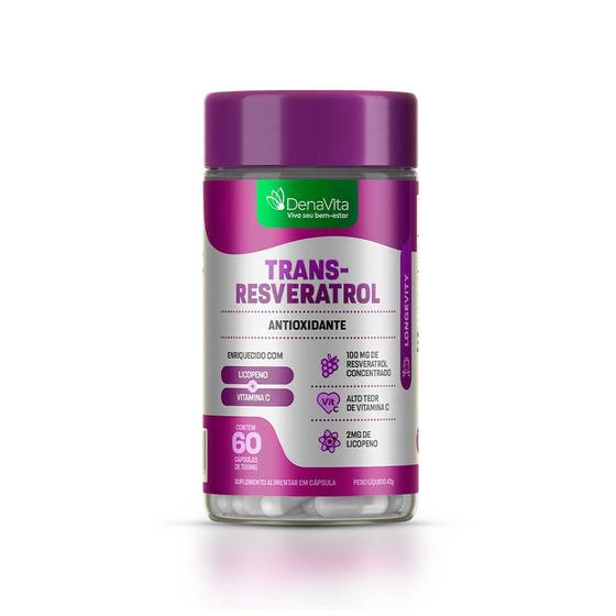Imagem de Trans- Resveratrol Antioxidante, Vitamina C, Licopeno 3x1, 60 Cápsulas, 700mg - Lançamento - Denavita