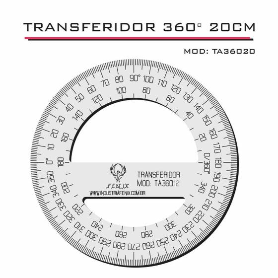 Imagem de Transferidor  360 20cm Transp Acrílico Desenho Técnico Fenix