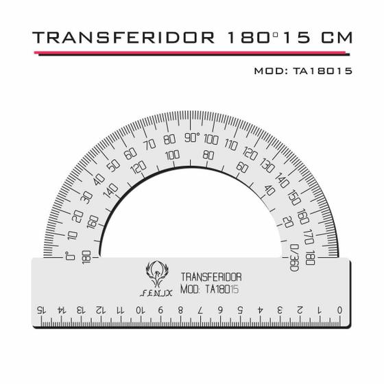 Imagem de Transferidor  Acrílico 180 15cm Transp Desenho Técnico Fenix