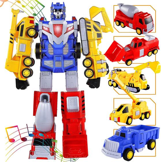 Imagem de Transforme veículos de construção robóticos - STEM Building, brinquedos para crianças pequenas, caminhões pull-back (5 em 1)