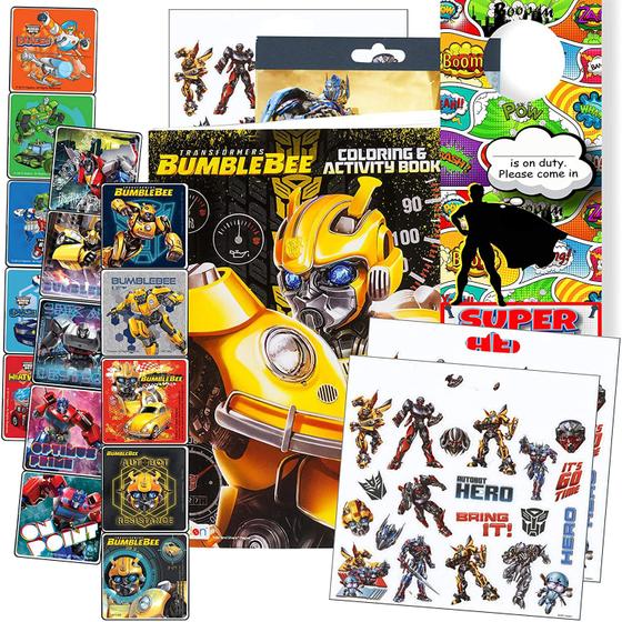 Imagem de Transformers Rescue Bots Coloring and Activity Book Set - Bundle Includes: 96-pg Coloring Book, Adesivos e Cabide de Porta de Super-Herói