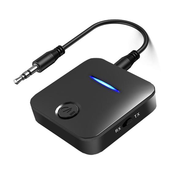 Imagem de Transmissor e receptor Bluetooth 5.0 Adaptador de áudio sem fio 2-em-1 de 3,5 mm, par de dispositivos Bluetooth de chamada de microfone simultaneamente