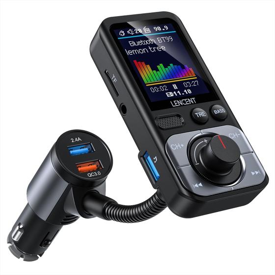 Imagem de Transmissor FM Bluetooth 5.0 LENCENT para Carro com Tela Colorida