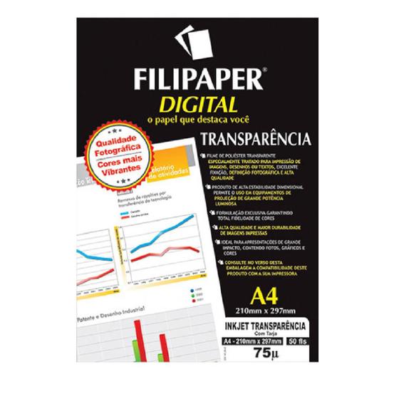 Imagem de Transparência A4 Filipaper INKJET 75 Micras 10FLS com Tarja