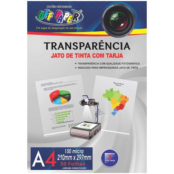 Imagem de Transparência A4 Off Paper Com Tarja 150 Micra 50 Folhas