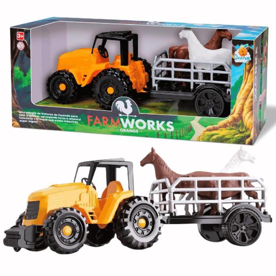 Imagem de Trator Farm Work Boiadeiro Com Carreta Laranja Orange Toys