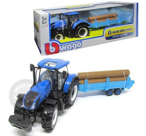 Modèle Réduit Tracteur New Holland T7.315 Avec 3 Remorques - Burago, échelle Diverse - Neuf Sous Boîte