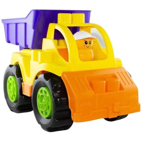 Imagem de Trator Pedagógico Tateti Calesita Rodadinhos Blocks Truck - Amarelo/Roxo/Laranja