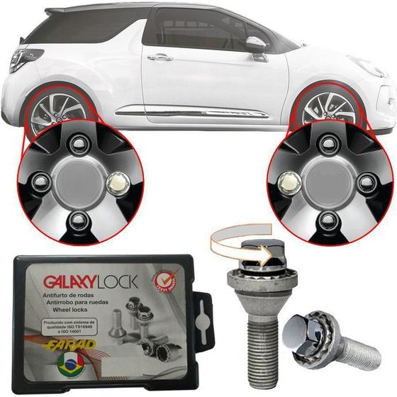 Imagem de Trava Antifurto Anti Roubo de Roda Parafuso Porca Farad Galaxylock Citroen DS3 2012 13 14 Com Mais de 10.000 Segredos BE8/M
