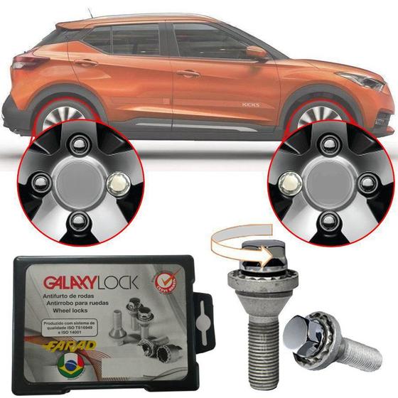 Imagem de Trava Antifurto Anti Roubo de Roda Parafuso Porca Farad Galaxylock Nissan Kicks 2017 18 19 20 21 Com Mais de 10.000 Segredos DNL/M