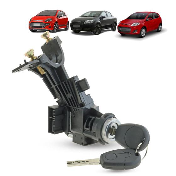 Imagem de Trava de Direção Com Comutador e Cilindro Ignição Fiat Palio 2012 a 2017 Punto 2007 a 2012 Linea 2008 até 2016