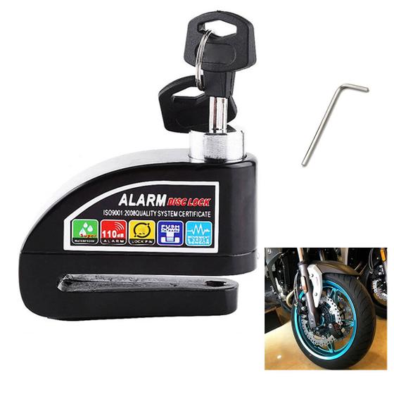 Imagem de Trava de Disco Moto Cadeado Freio Alarme Sensor Sonoro  110db Anti Furto Roubo Sirene Motocicleta Bicicleta Bike Proteçao Segurança