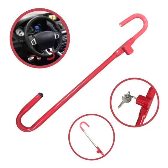 Imagem de Trava de Pedal Com Volante Anti Furto Universal com 2 Chaves Tetra Vermelho Importway Iwtca