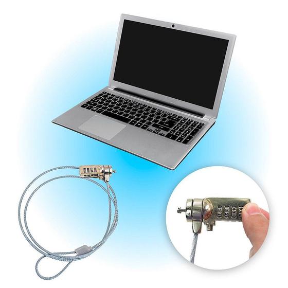 Imagem de Trava De Segurança Notebook Pc Com Senha Cabo De Aço Segredo 4 Digitos