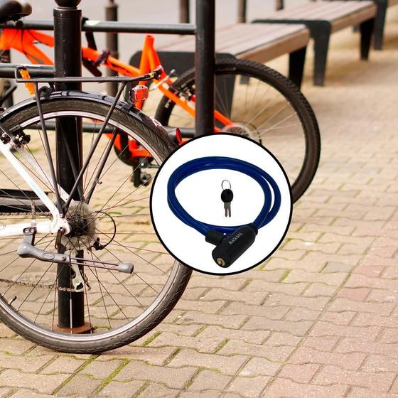 Imagem de Trava Para Bicicleta 1m x 12mm Tranca Roda Antifurto Segurança Trancar Resistente Pedalar Suporte Moto Estepe Corrente