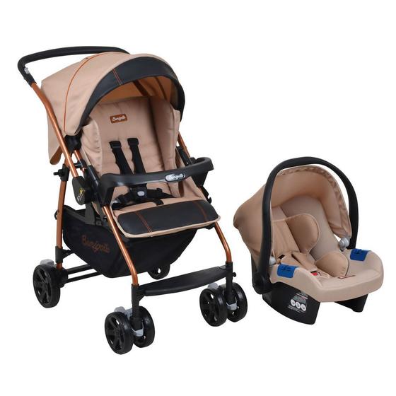 Imagem de Travel System Burigotto Carrinho de Bebê com Bebê Conforto Rio K + Touring Mon Amour Bege