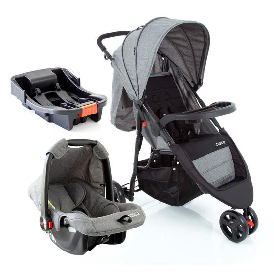 Travel System Jetty 3.0 Trio Cosco Cinza Mescla Carrinho com Bebê Conforto Magazine Luiza